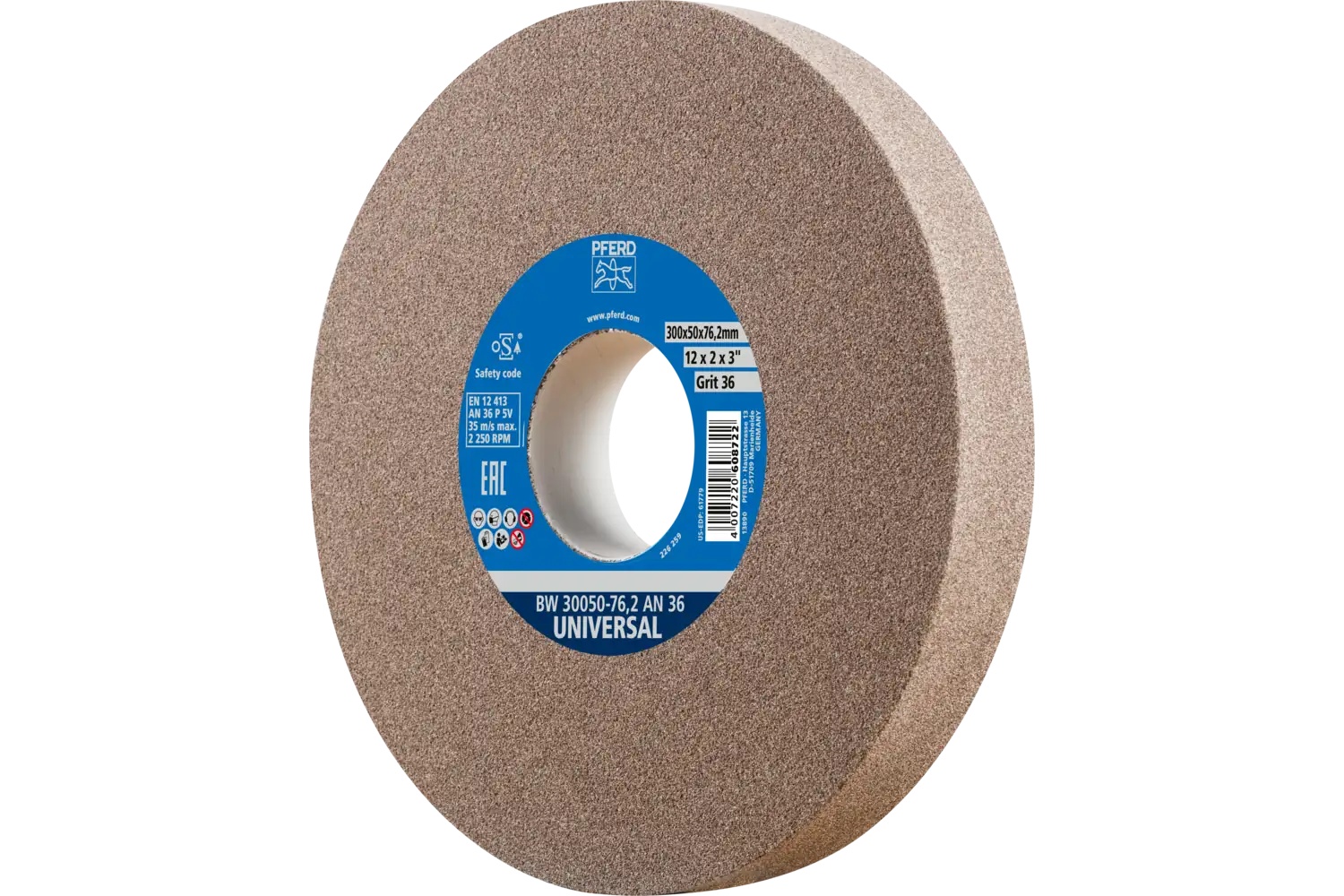 Picture of Pferd Vitrified Bench Wheel, Universal, 12" X 2 X 3, 36 Grit, Aluminum Oxide